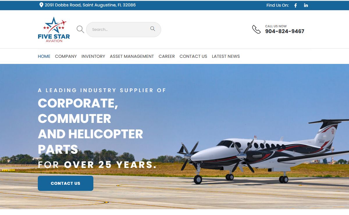 FIVE STAR AVIATION – A Leading Industry Supplier of Corporate, Commuter and Helicopter Parts for over 25 Years.