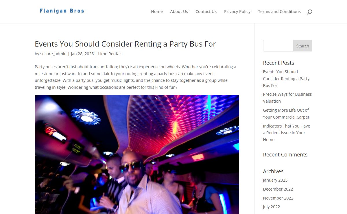 Flanigan Bros | kitchener party buses, valuation, commercial carpet cleaning CT