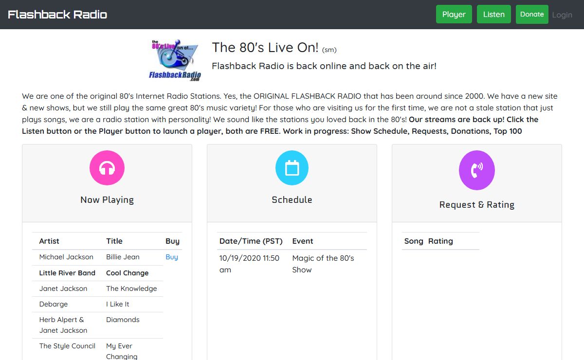 Flashback Radio - 80's Music Internet Streaming Radio: The 80's Live On! (sm)