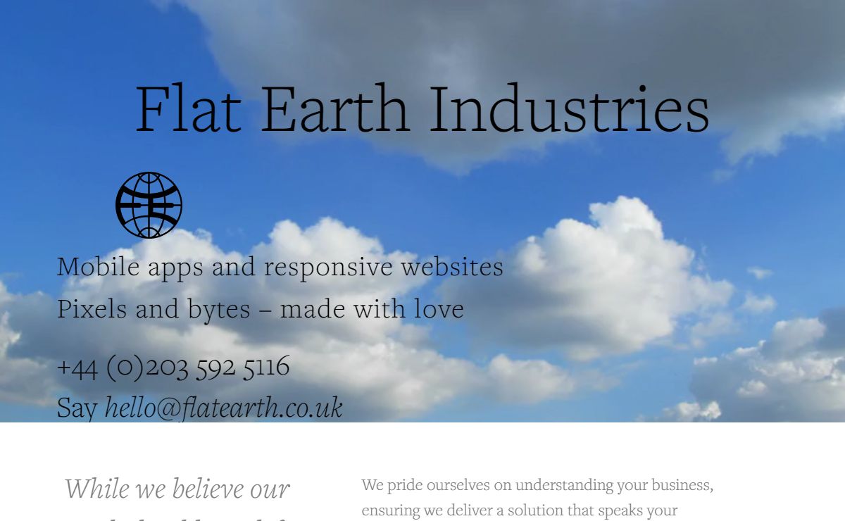 Flat Earth Industries - mobile apps and responsive web sites - pixels and bytes made with love