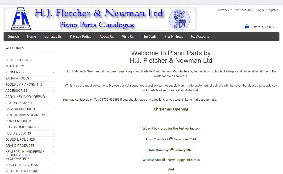 Piano Repair Parts Felts Tools Stools and Hammers by H.J. Fletcher & Newman Ltd