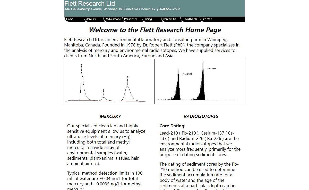 Mercury Analyses, Radioisotope Measurement and Selenium Analysis at Flett Research Ltd.