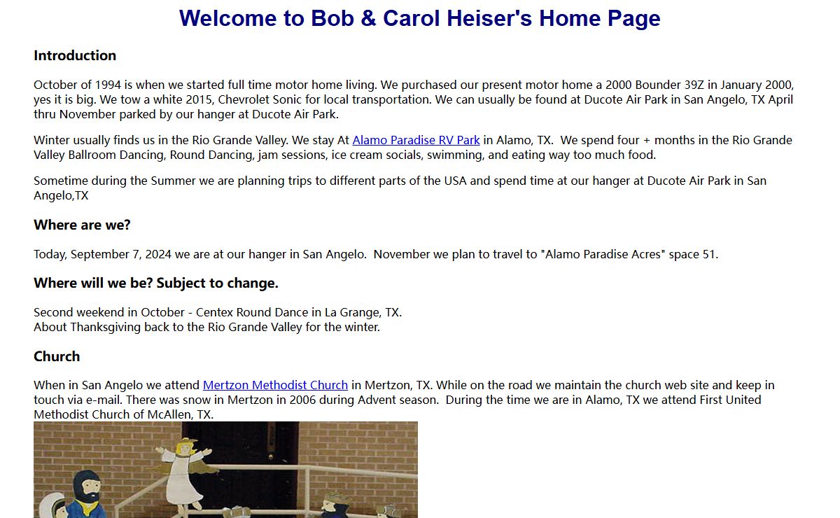 Home Page for Bob & Carol Heiser Jr.