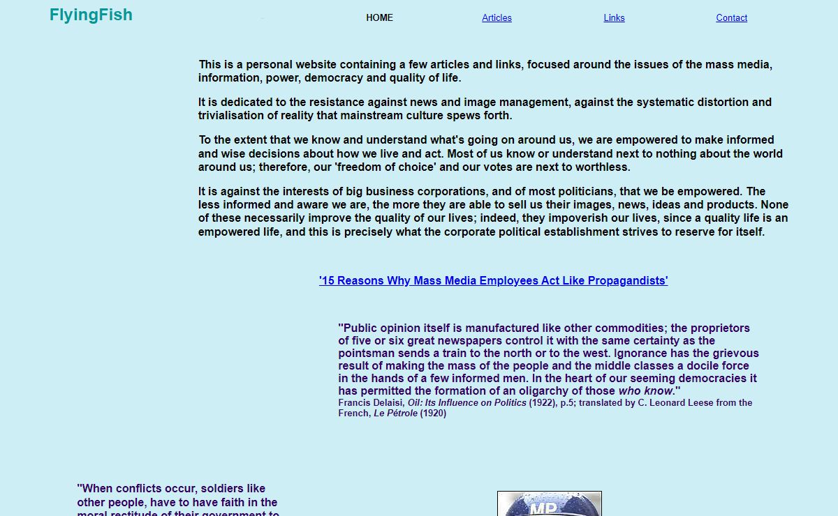 FlyingFish - alternative news & comment; human rights & quality of life