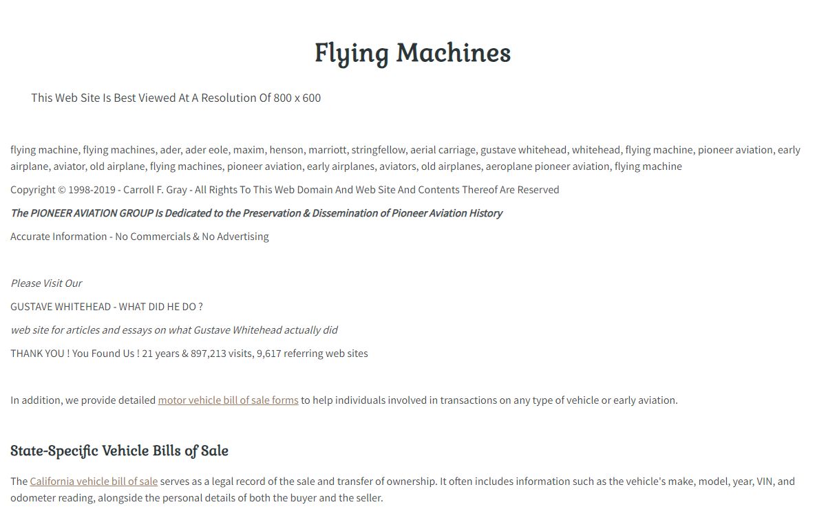 The FLYING MACHINES Web Site | Vehicle Bill of Sale Templates