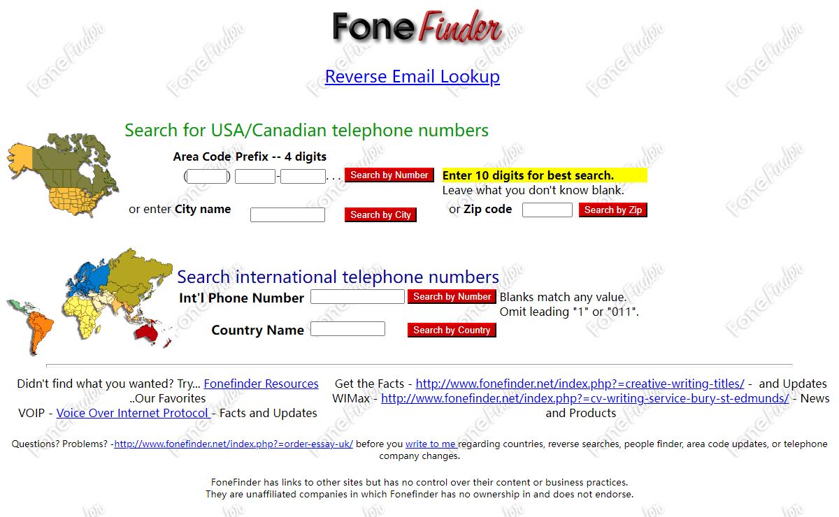 Fone Finder query form