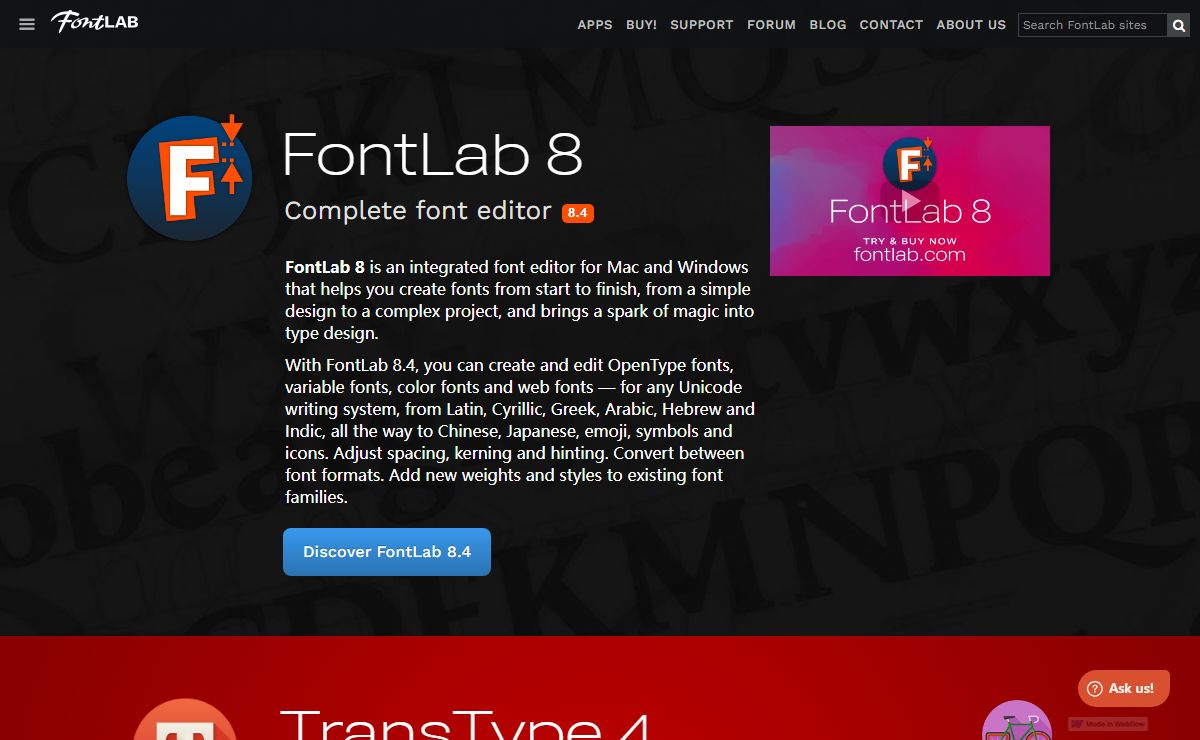 FontLab. Font editors and converters for Mac and Windows.