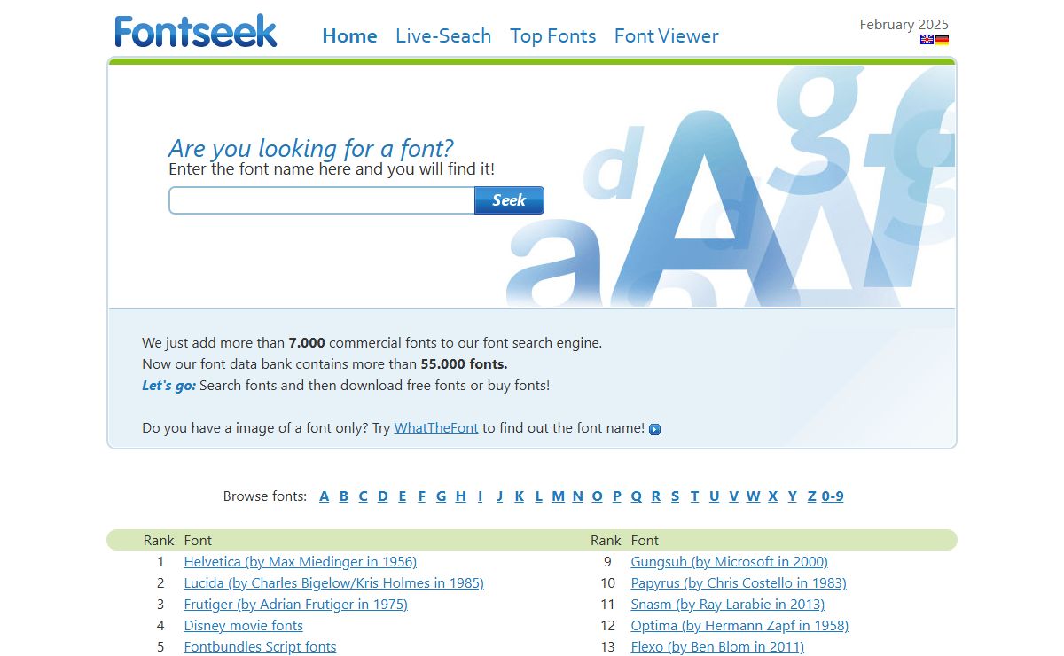 Fontseek: free fonts search engine, finding font search engine