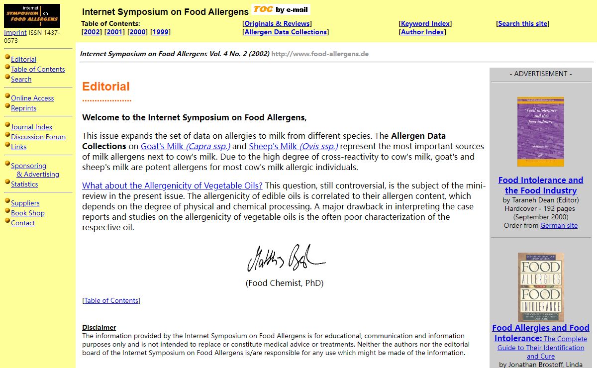 Internet Symposium on Food Allergens - Research & Data Collection