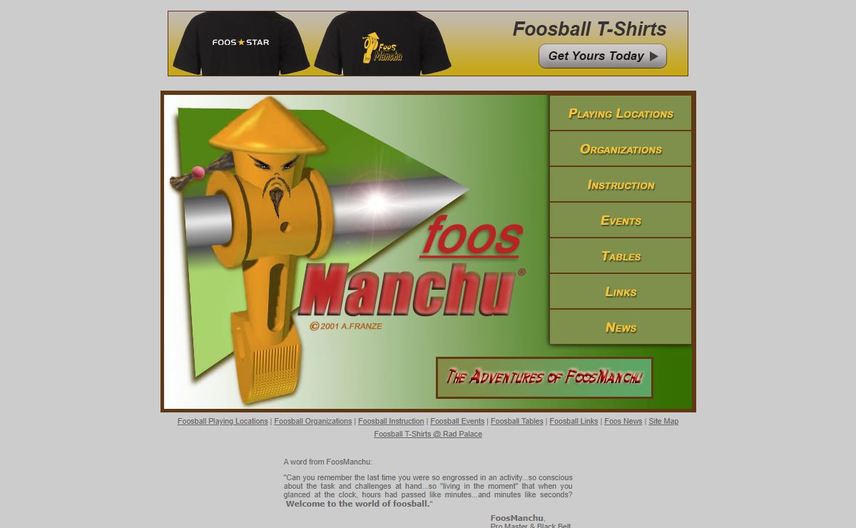 Foosball Site -- foosmanchu.com -- featuring The Adventures of FoosManchu