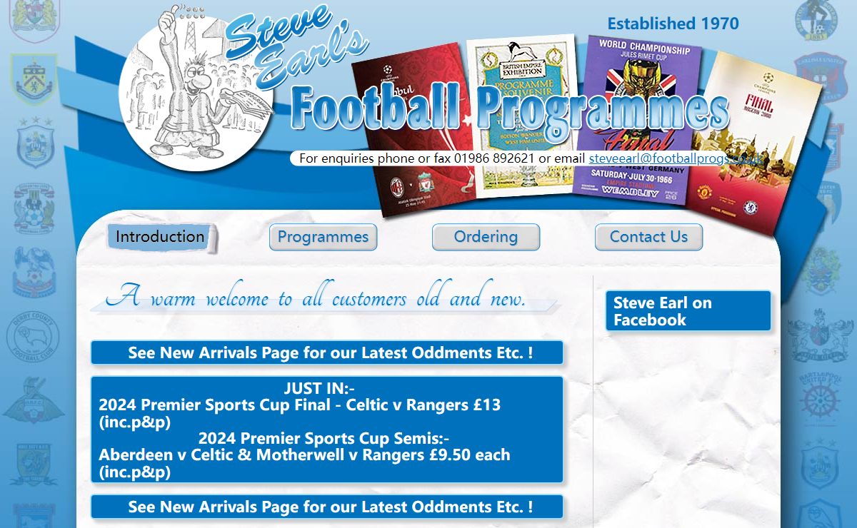 Home | www.footballprogs.co.uk | Steve Earl Football Programmes