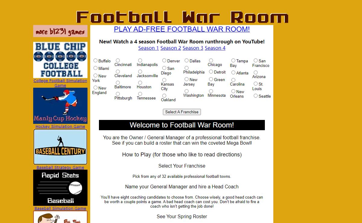 FOOTBALL WAR ROOM - Pro Football Simulation Game