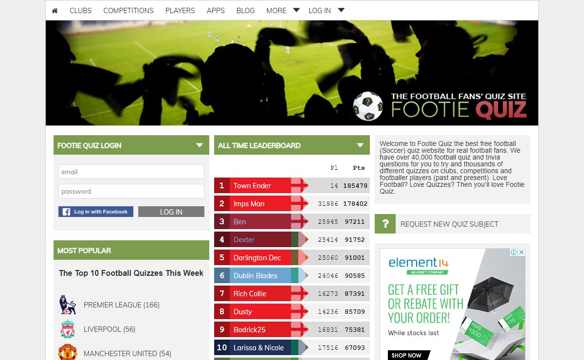 Footie Quiz | Free football quizzes and trivia questions