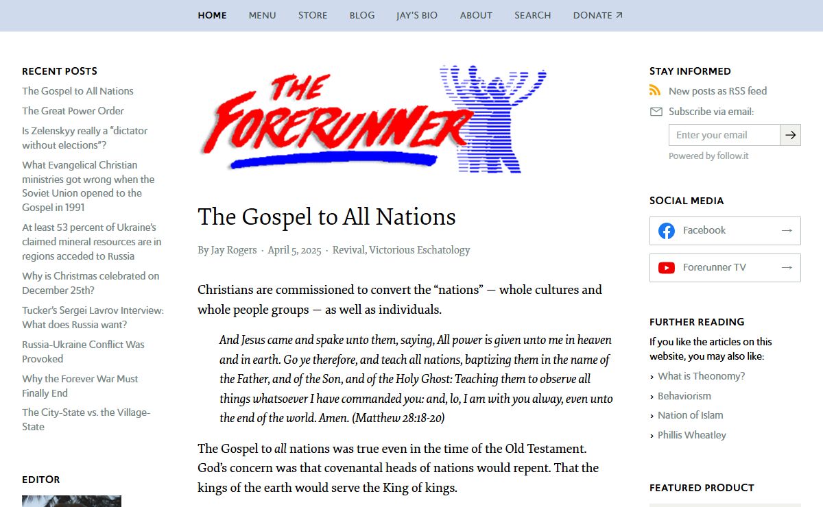 The Forerunner › A worldwide media ministry equipping college students with Christian apologetics