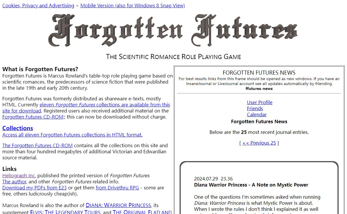 Forgotten Futures, The Scientific Romance Role Playing Game