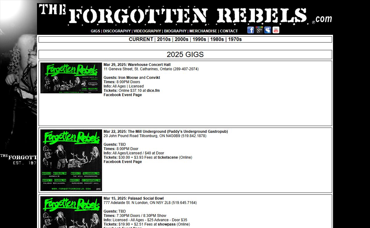 Forgotten Rebels: Gigs