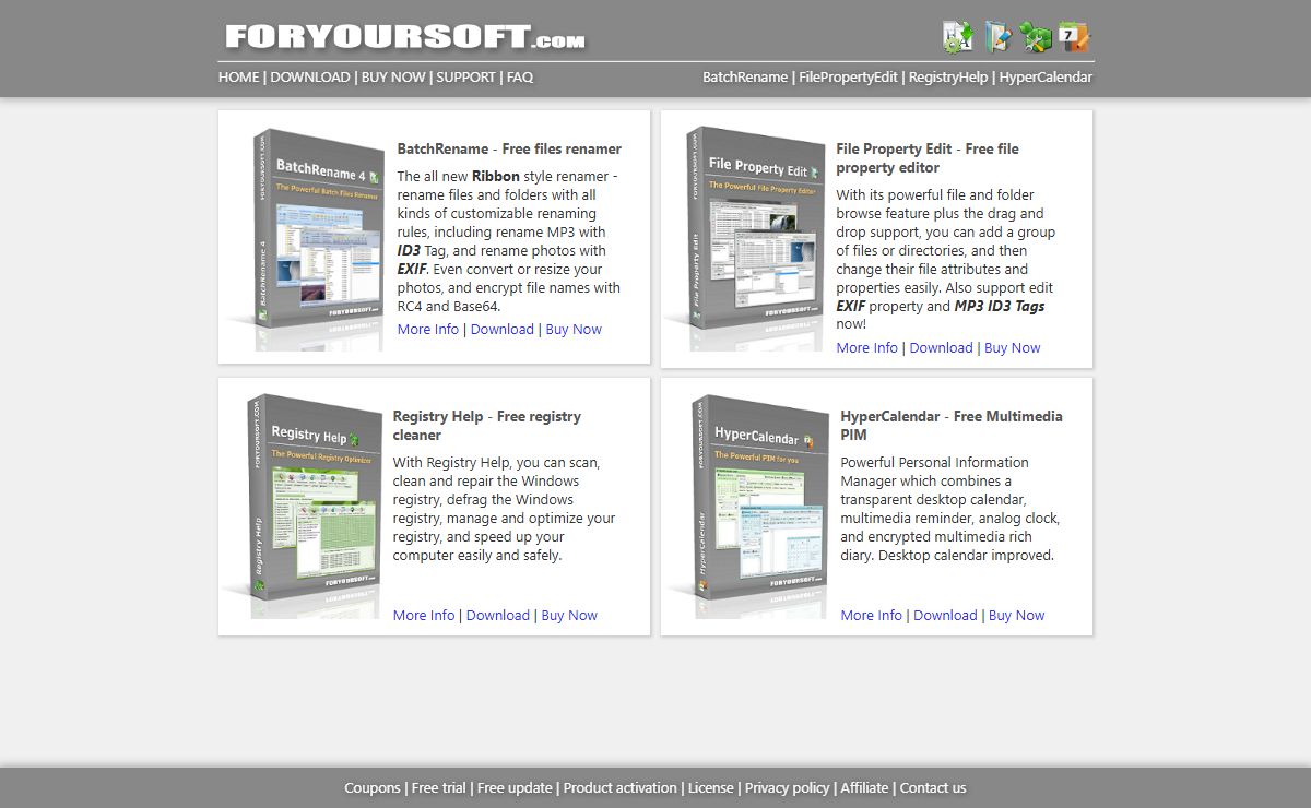 Free Files Renamer | EXIF Renamer | MP3 Renamer | Free Registry Cleaner | Free File Property Editor | Free Multimedia PIM