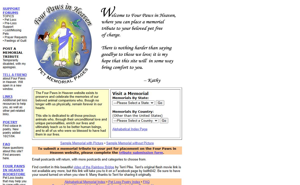 Four Paws in Heaven Pet Memorials