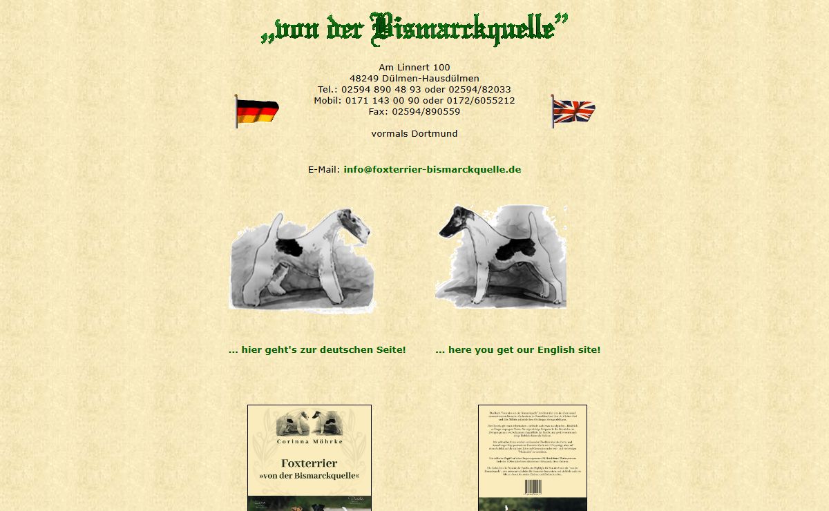 Foxterrier-Zwinger "von der Bismarckquelle" - die erfolgreiche Zuchtstätte edler Foxterrier