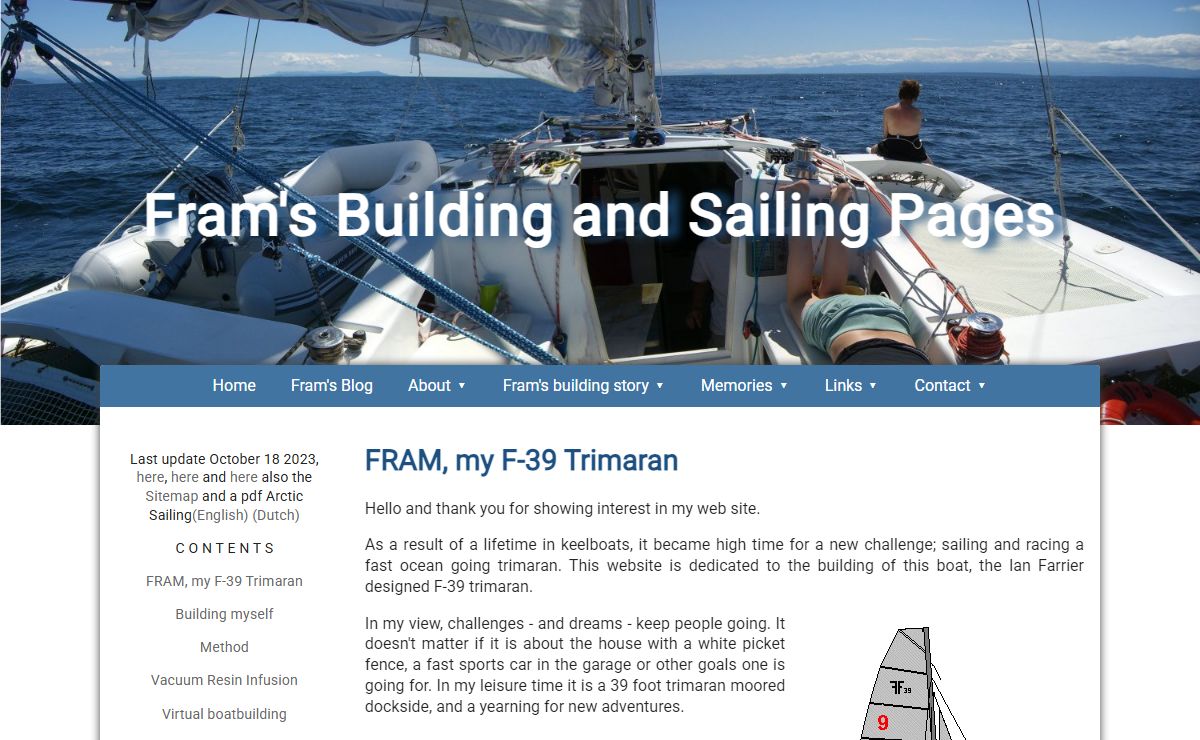 The homepage of Fram’s Building and Sailing Pages
