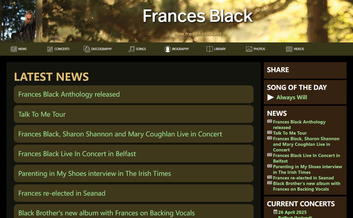 Frances Black - Frontpage