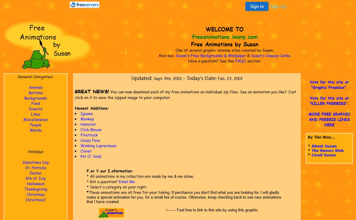 Welcome to Susan's FREE Animations! Take all you want!