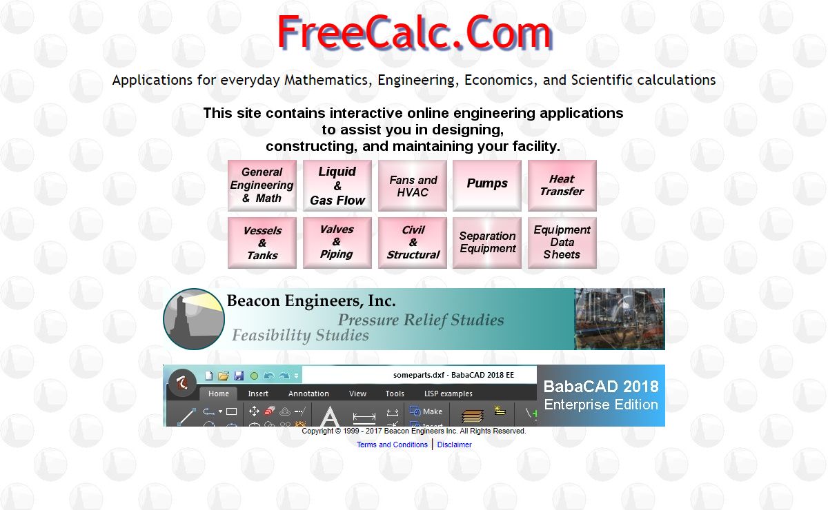 FreeCalc.Com, Free Online Applications for Engineering Design