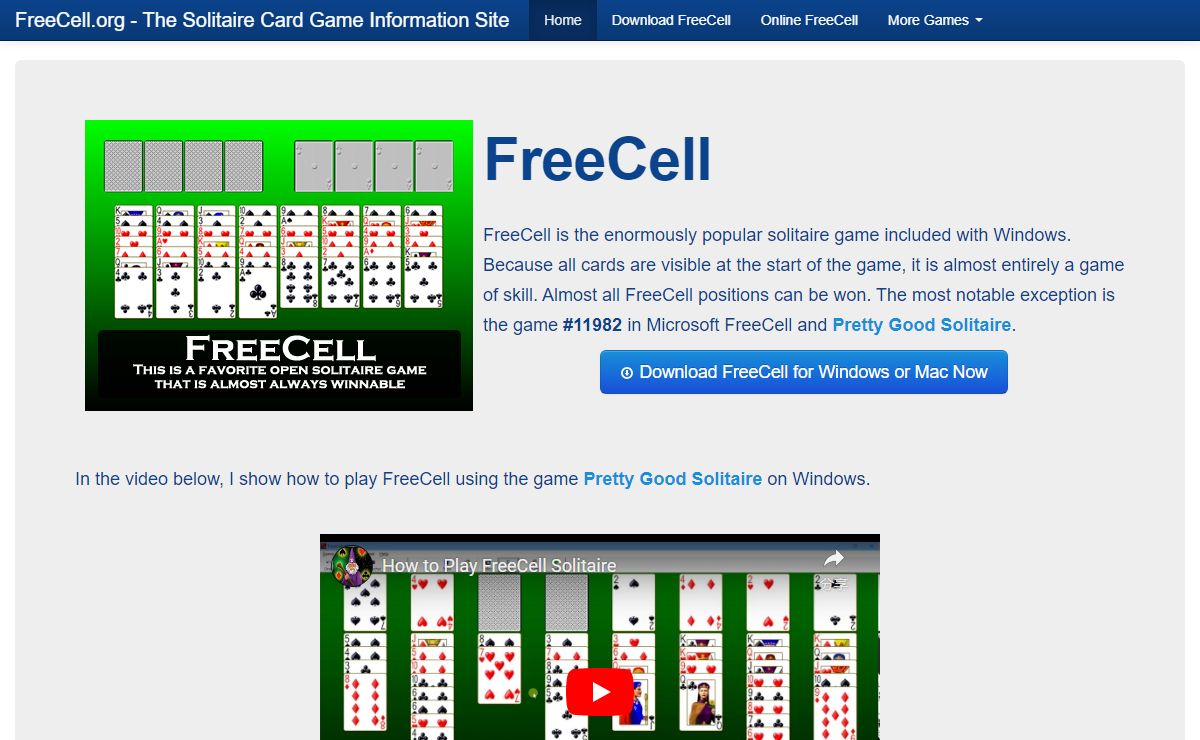 Freecell - the Popular Solitaire Card Game