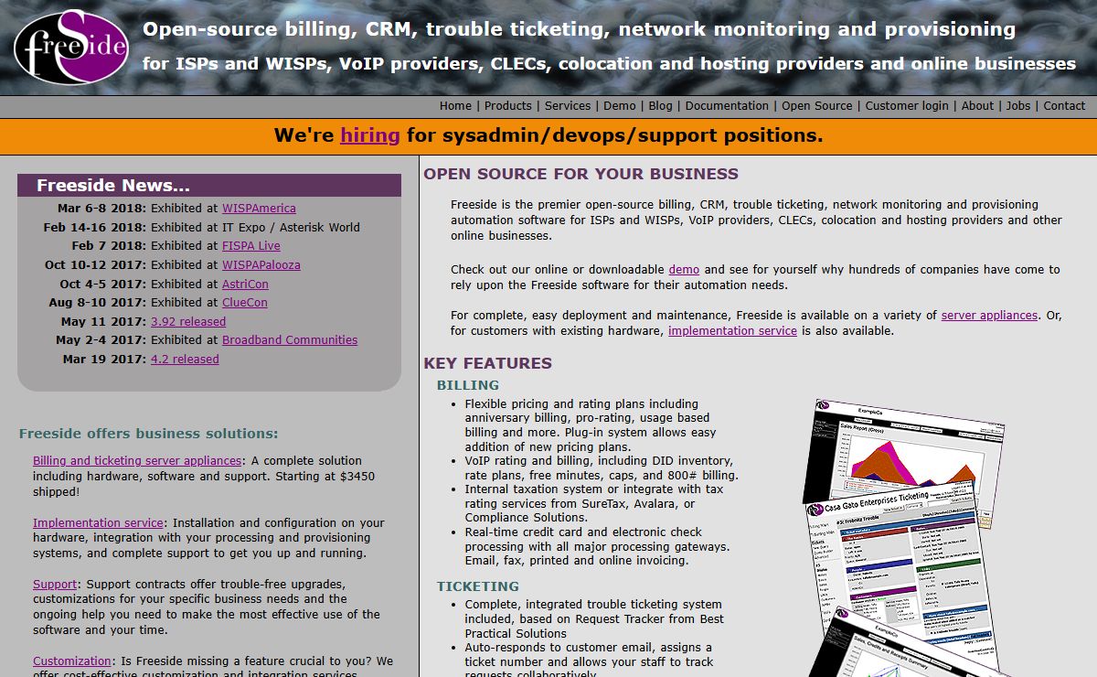 ISP Billing, VoIP Billing, CRM, trouble ticketing and network monitoring - Freeside