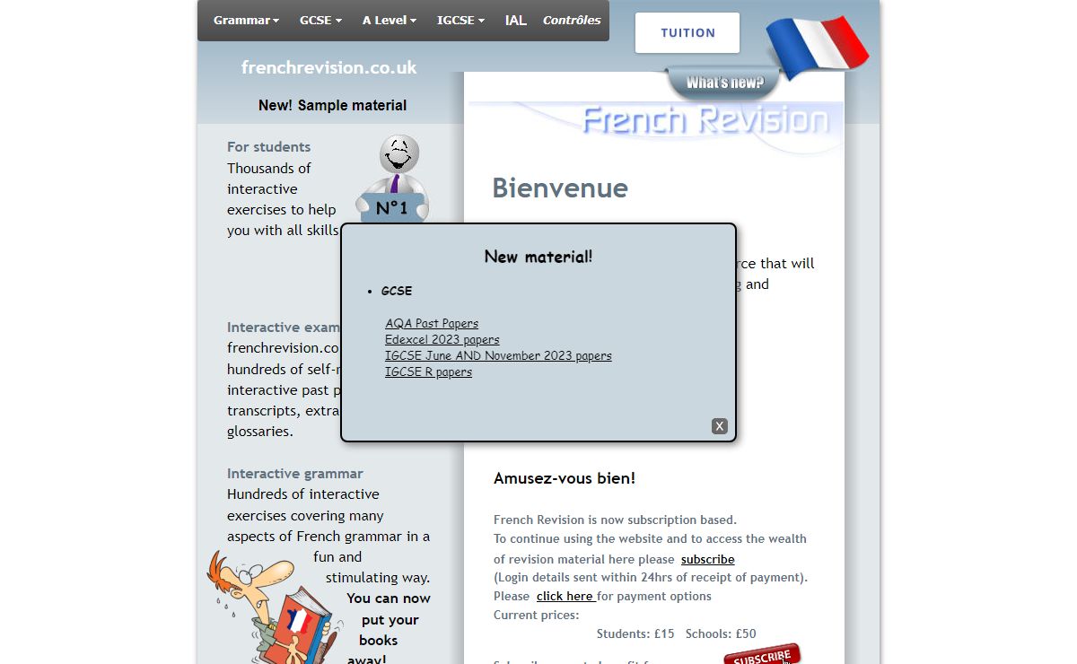 French revision - French GCSE and A Level revision, GCSE and A Level interactive practice exam papers and grammar to help you get an A grade or a grade 9