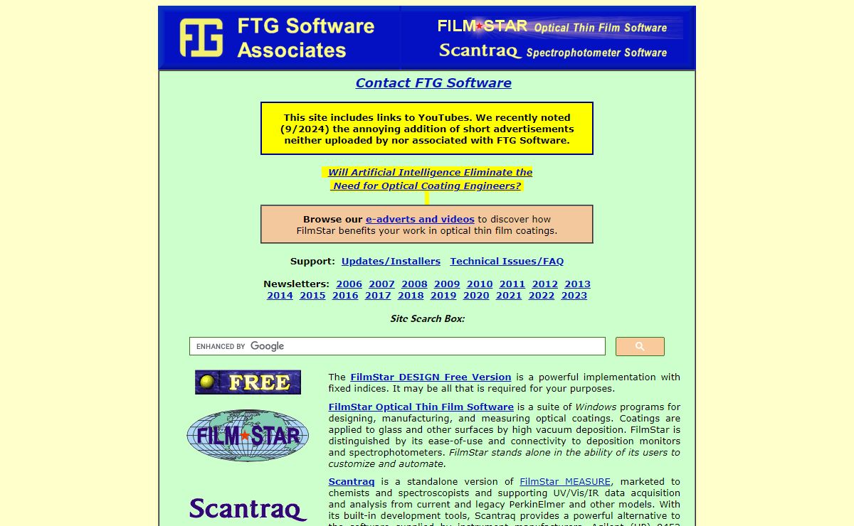 FTG Software - Programs for Optical Thin Films and Spectrophotometer DAQ