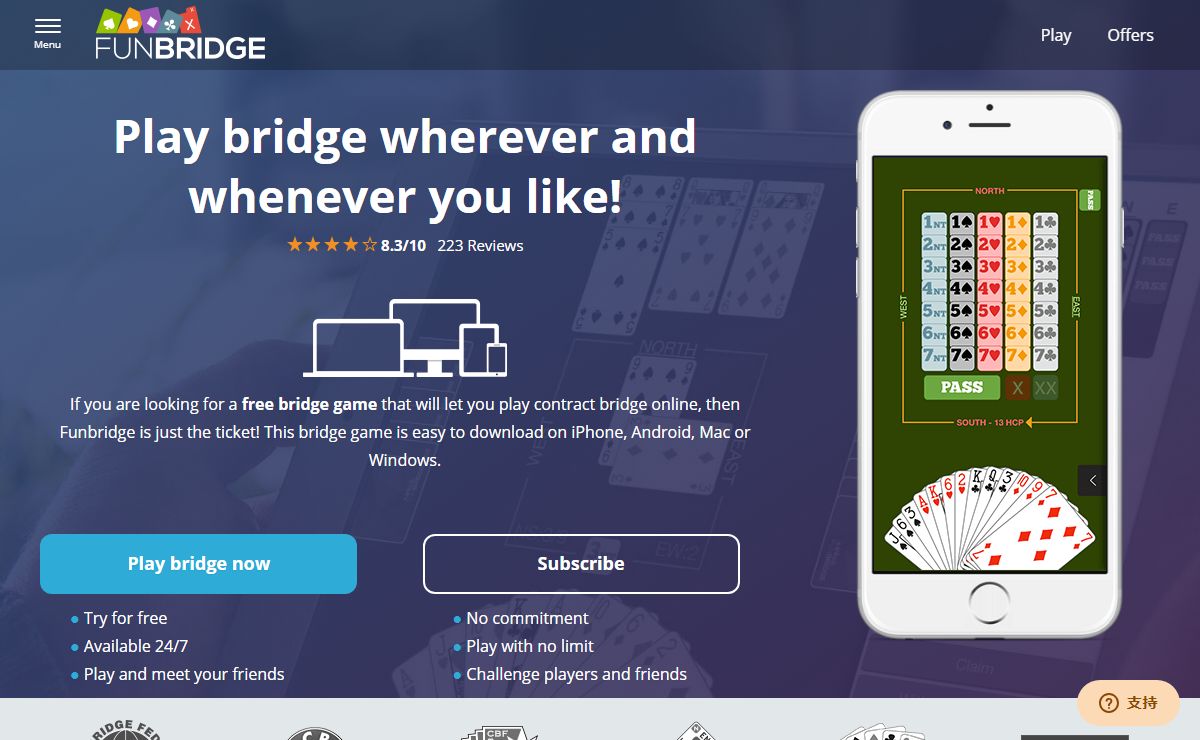 Play bridge online for free with Funbridge