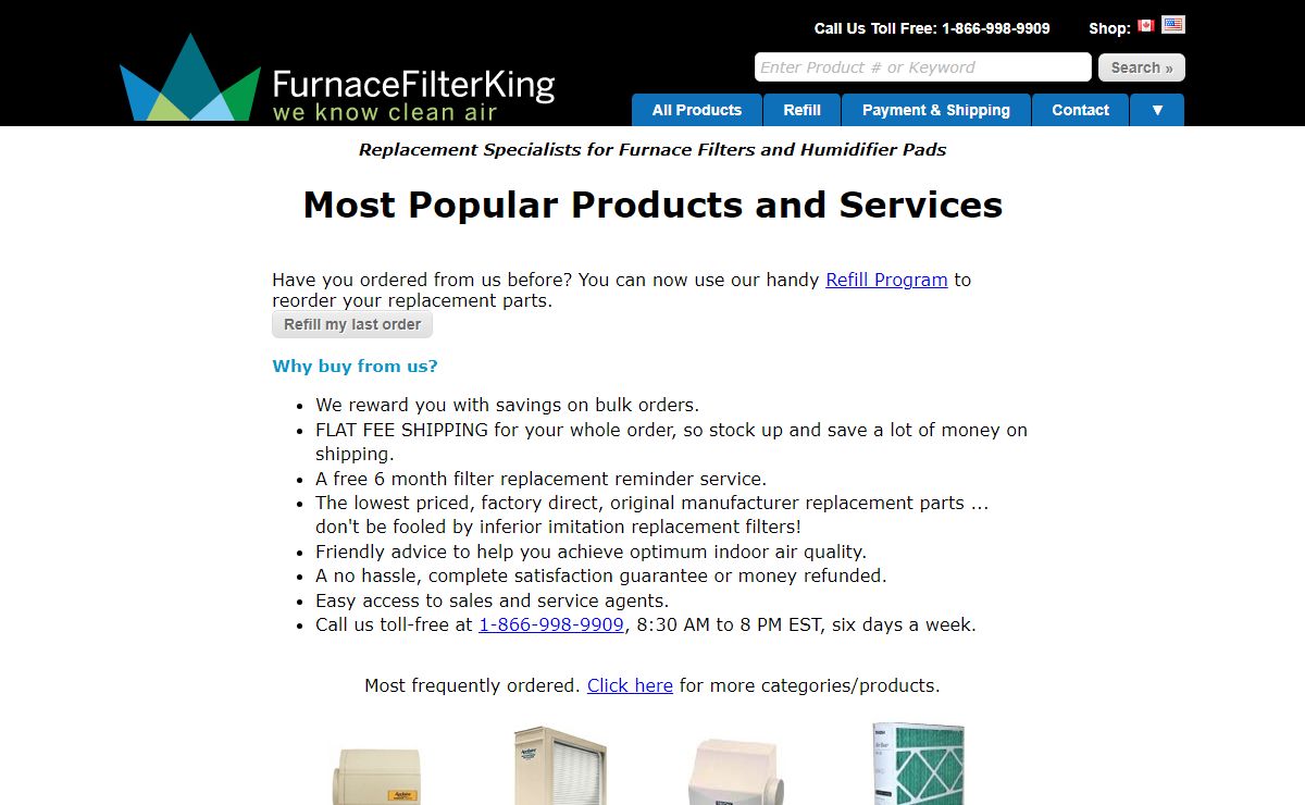 Furnace Filters : Humidifier Pads : Air Cleaner Pre-Filters, charcoal filters, DAX detergent to USA and Canada