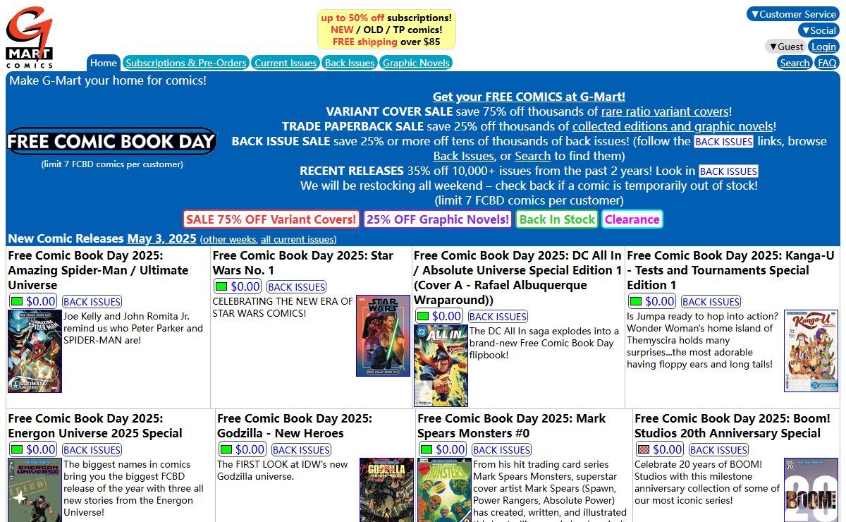 Best Online Comic Book Store | Up to 50% off Comic Subscriptions | G-Mart Comics