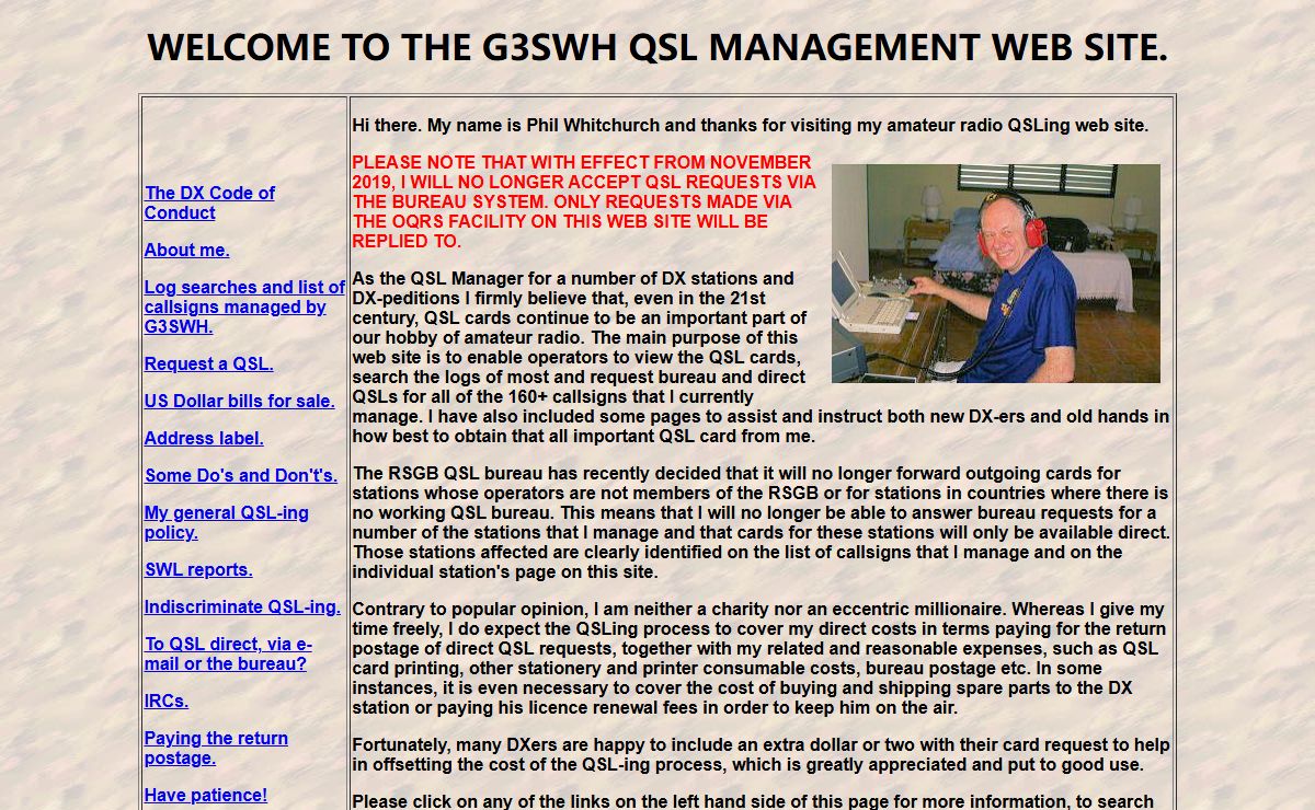 The G3SWH QSL management web site.