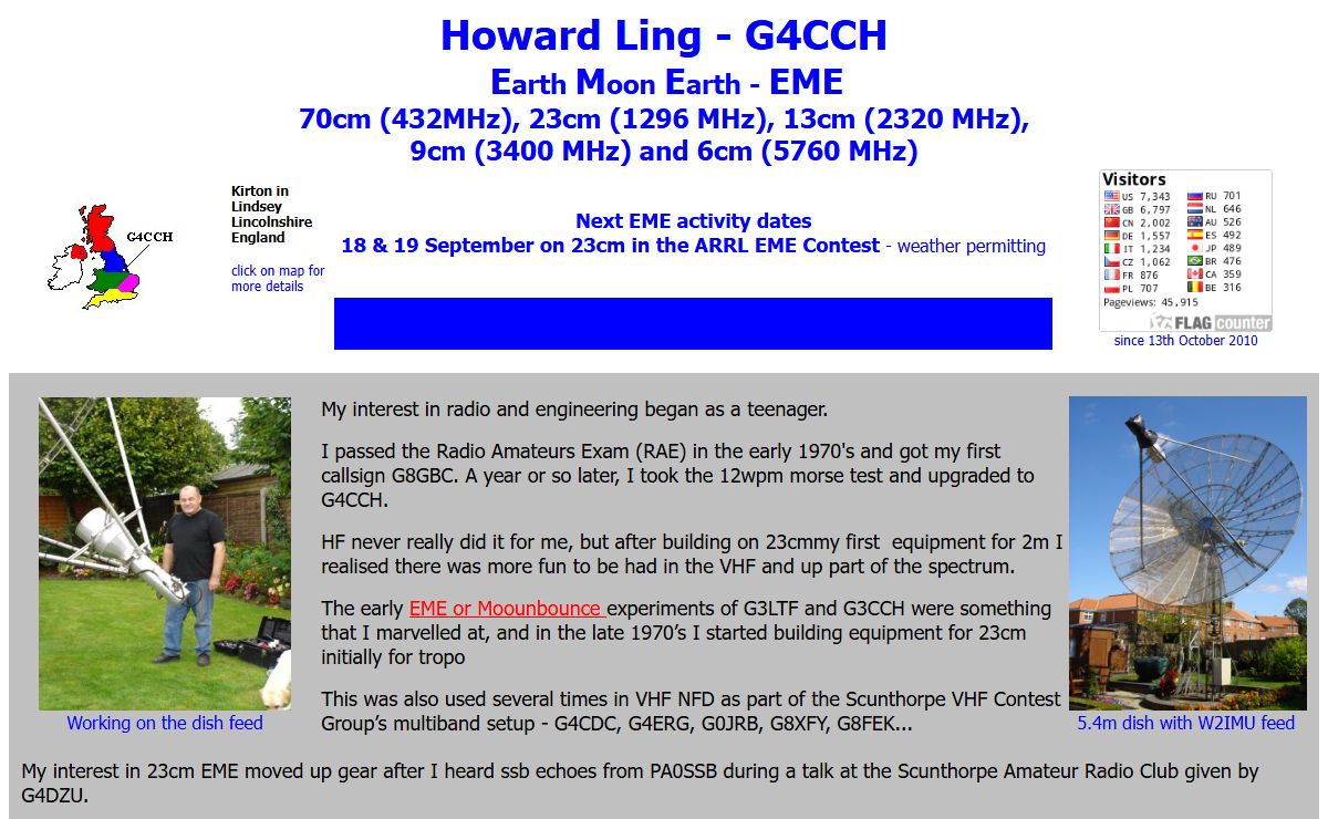 Howard Ling - G4CCH, 23cm (1296MHz), (2320MHz) EME, 9cm (3400MHz) and 6cm (5760MHz) EME