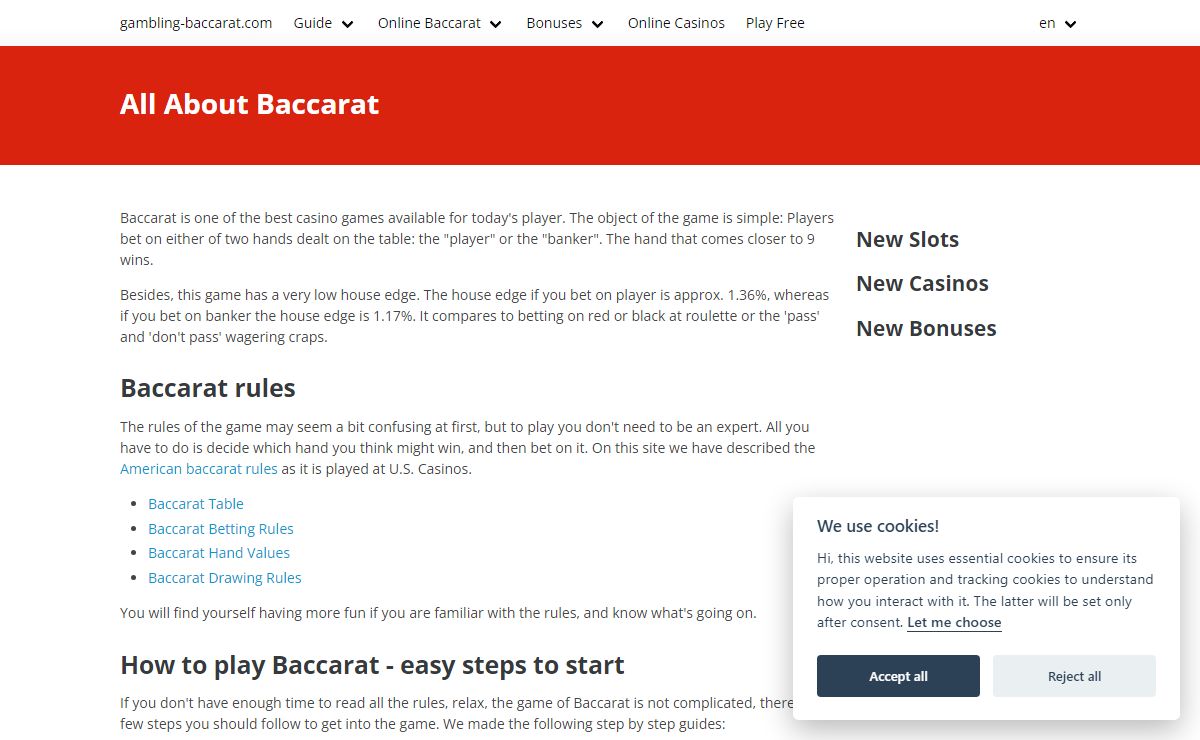 All About Baccarat and online baccarat - rules, systems and strategy