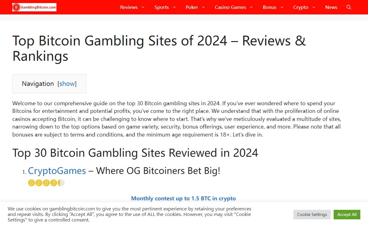 Top 30 Bitcoin Gambling Sites Reviewed in 2024 | GamblingBitcoin.com