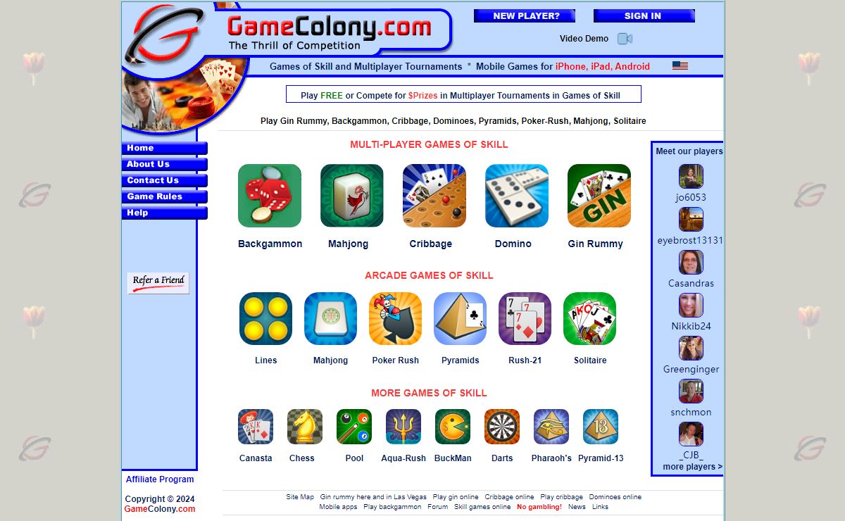 Play games online. Gin rummy, cribbage, dominoes, backgammon, pyramids, solitaire, mahjong, poker solitare, canasta, pool