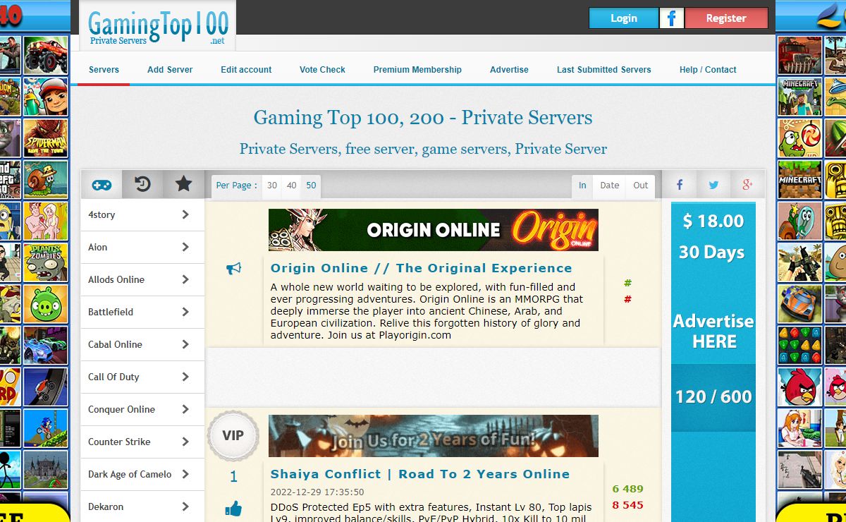 GamingTop100.net - Gaming Top 100, 200 Private Server List