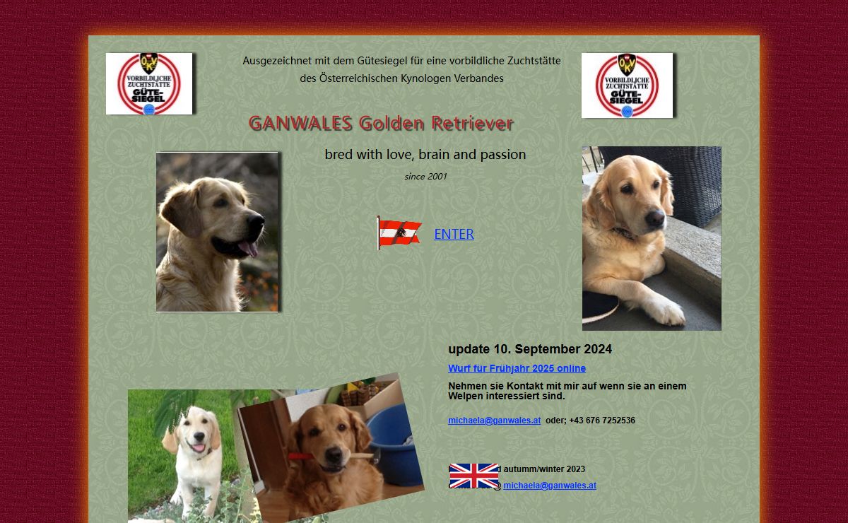 Golden Retriever Zucht "GANWALES", Mitglied beim Österreichischen Retrieverclub und Österreichischer Jagdspaniel Klub, ÖKV, FCI