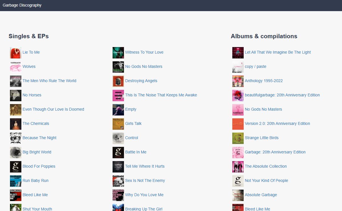 Every Single Garbage release | Garbage Discography