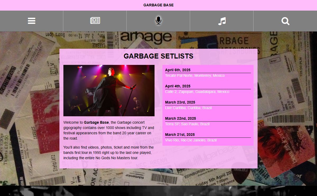 Garbage Setlists - Garbage Base