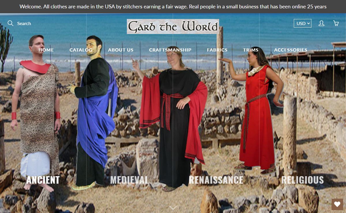 Garb the World, Makers of Historical, Fantasy and Religious Costumes.