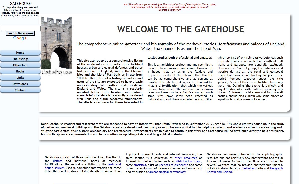Gatehouse; a Comprehensive Listing of the Medieval Fortifications of England and Wales