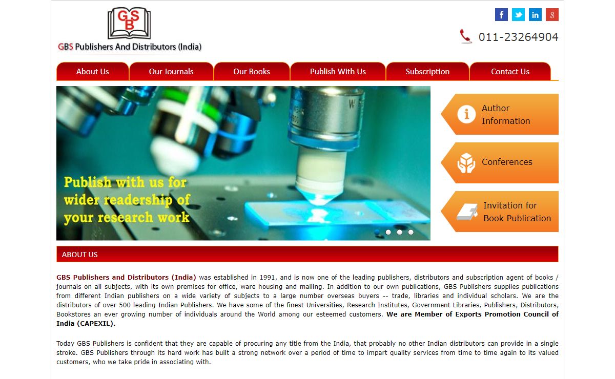 GBS Publishers and Distributors (India), International Journals, Impact Factor Journals, Publisher i