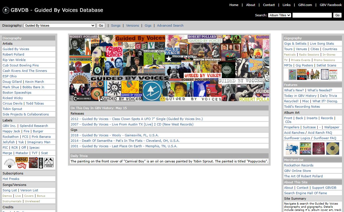 GBVDB - Guided By Voices Database