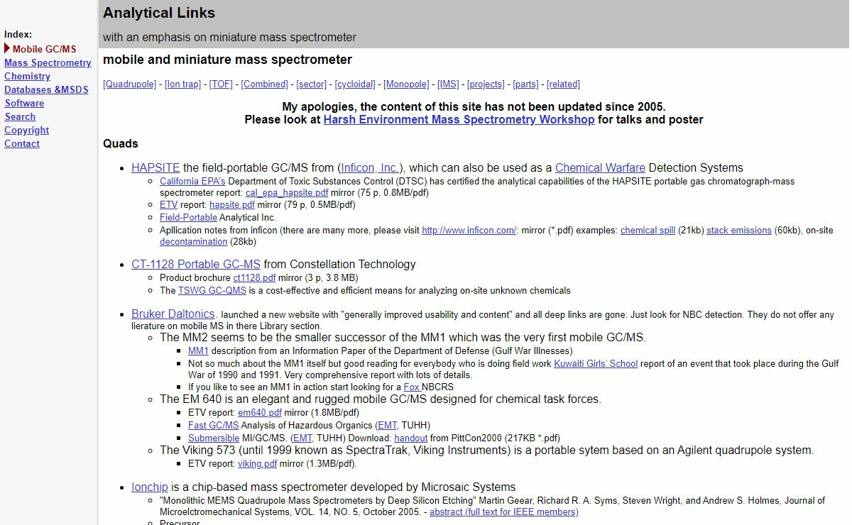 Links to miniature mass spectrometer and mobile GC/MS