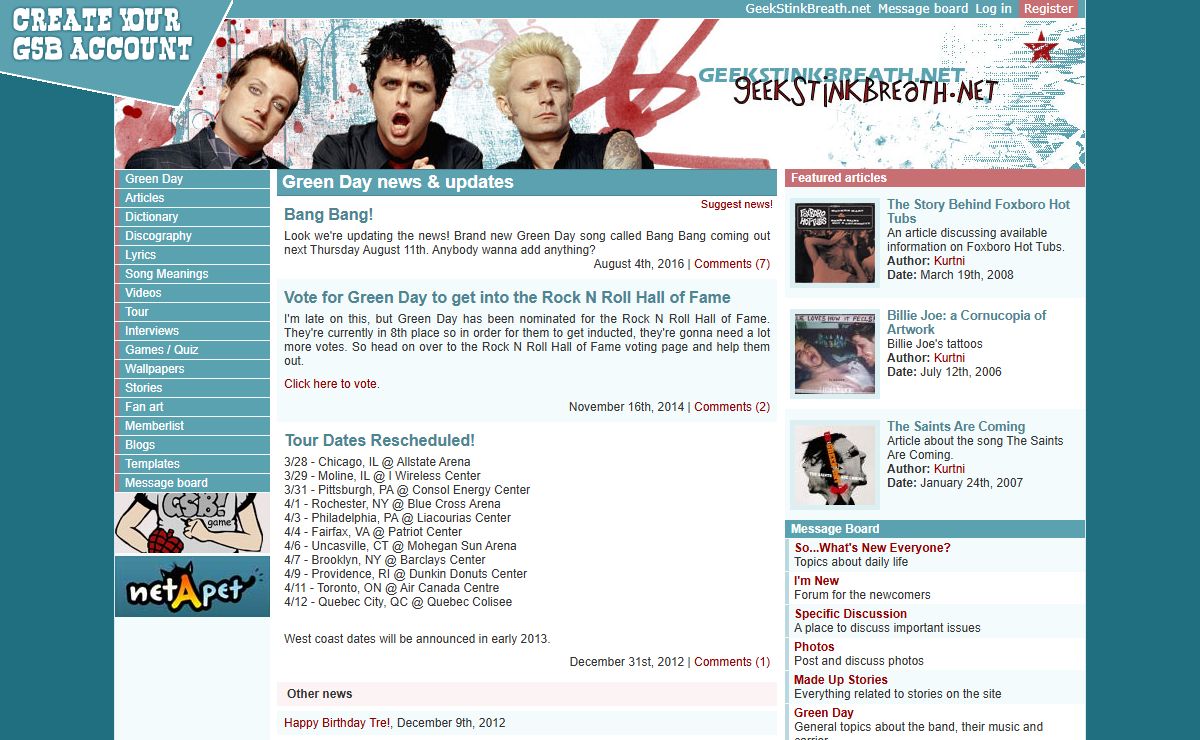 Green Day fan site - GeekStinkBreath.net