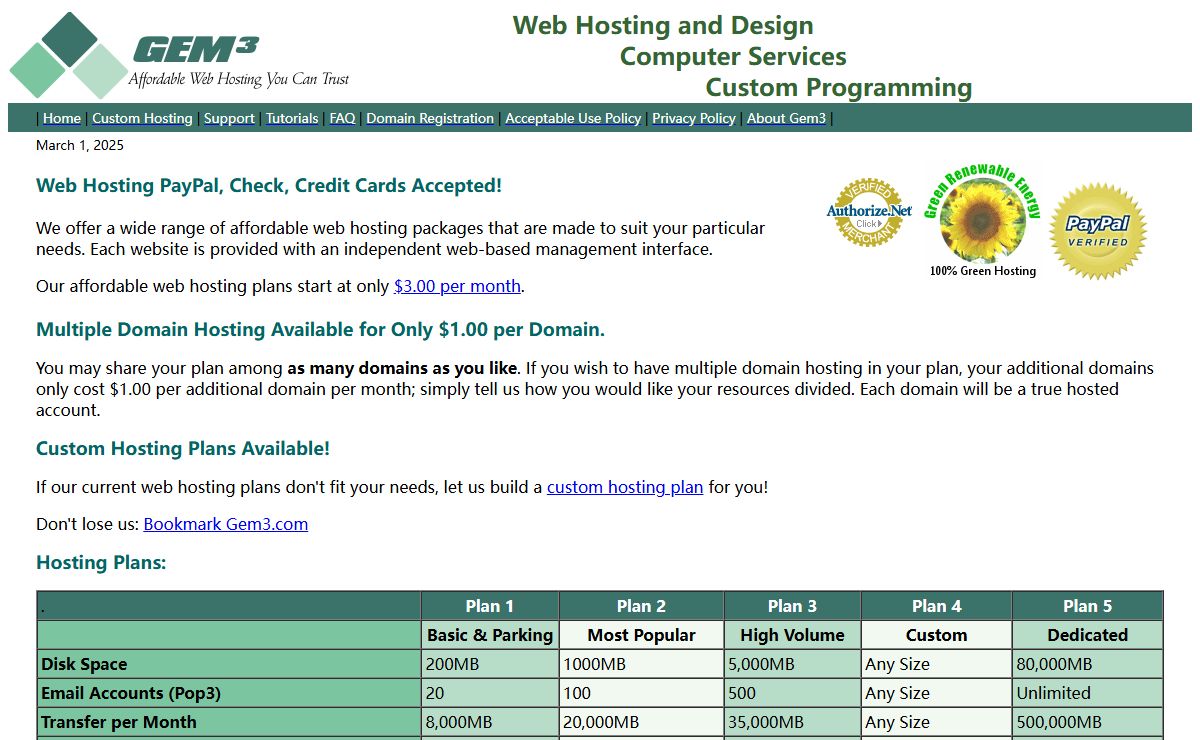 Web Hosting PayPal at Gem3.com. Multiple Domain Website Hosting PayPal.